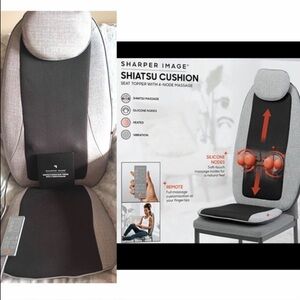 SHARPER IMAGE: Shiatsu Cushion Seat Topper with 4-Node Massage,Heat & Vibration.
